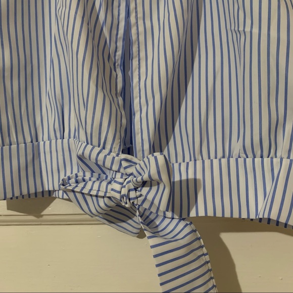 Blue and White Striped Cami Crop Top with Lace Trim and Tie Back - NWOT - Picture 9 of 15